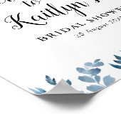 blauw bloem bruiloftsshower welkomstbord poster (Hoek)