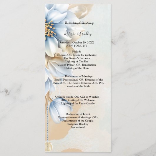 Blauw bloem ceremonieprogramma in antieke stijl programma (Voorkant)
