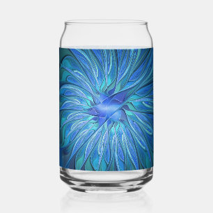 Blauw Bloem Fantasie Patroon, Abstracte Fractale K Blikvorm Glas