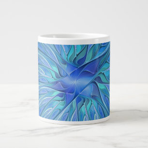 Blauw Bloem Fantasie Patroon, Abstracte Fractale K Extra Grote Beker