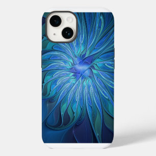 Blauw Bloem Fantasie Patroon, Abstracte Fractale K iPhone 14 Hoesje