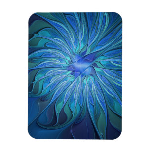 Blauw Bloem Fantasie Patroon, Abstracte Fractale K Magneet