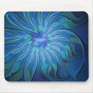 Blauw Bloem Fantasie Patroon, Abstracte Fractale K Muismat