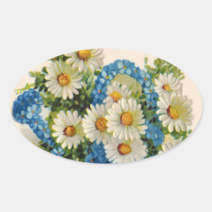 Blauw Bloem het Water geven kan Ovale Sticker