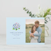 Blauw Bloem Illustratie met Vrolijke Toon Save The Date (Staand voorkant)