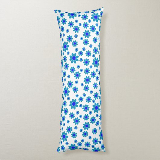 Blauw Bloem Motief | Daisy Pattern Lichaamskussen (Achterkant (Verticaal))