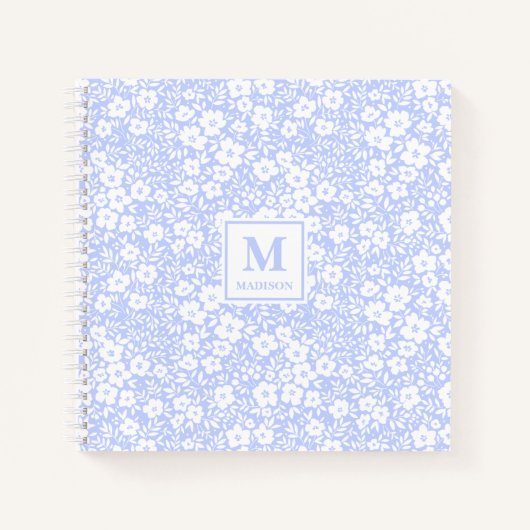 Blauw Bloem Motief Monogram Notitieboek Journaal (Voorkant)