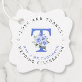 Blauw Bloem Motief Ronde Trouw Bedankjes Labels (Voorkant)