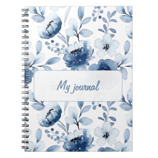 Blauw Bloem Notitieboek | Elegant Bloemen Journaal