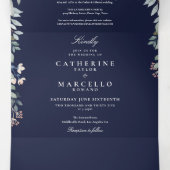 Blauw Bloem Snoer Lichtjes Foto Bruiloft Drieluik Uitnodiging (Binnenkant midden)