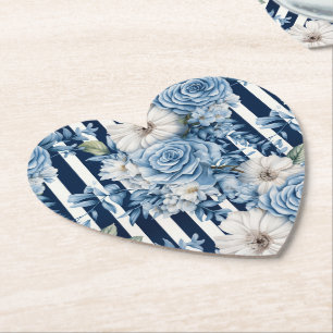 Blauw Bloem Strepen Bruidsbeurten Kartonnen Onderzetters