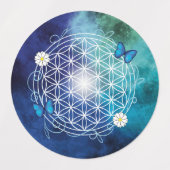 blauw, bloem van het leven, heilige geometrisch, m labels (Design 2)