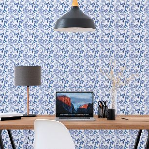 Blauw bloemblaadjes patroon behang