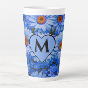Blauw bloemblauw zonnebloemen blauw madeliefjes pa latte mok