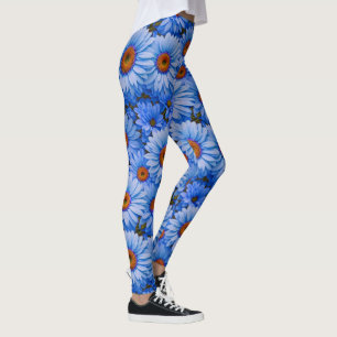 Blauw bloemblauw zonnebloemen blauw madeliefjes pa leggings
