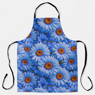 Blauw bloemblauw zonnebloemen blauw madeliefjes pa schort