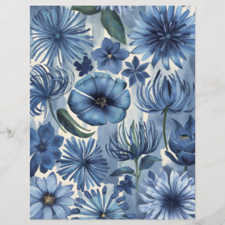 Blauw bloembloemen waterverf plakboek papier
