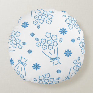 Blauw bloemboeket elegant rond kussen