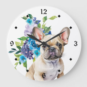 Blauw Bloemboeket Franse Bulldog Grote Klok