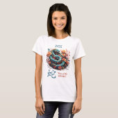 Blauw Bloemen 2025 Chinees Jaar van de Slang T-shirt (Voorkant volledig)