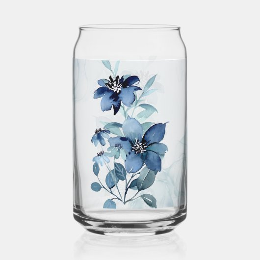 Blauw Bloemen 2 Can Glas Drinkware Set (Voorkant)