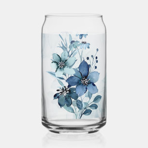 Blauw Bloemen 3 Can Glass Drinkware Set Blikvorm Glas