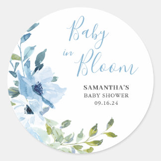 Blauw Bloemen Baby in Bloom Jongensdouche Ronde Sticker