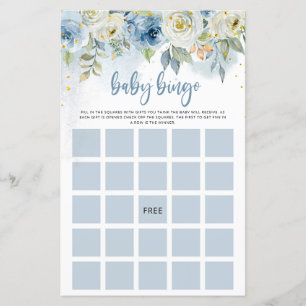 Blauw Bloemen Baby Meisje Bingo Papier Blad
