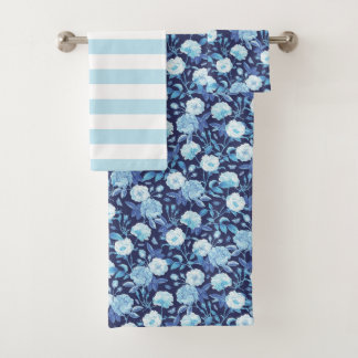 Blauw Bloemen  badhanddoek set Bad Handdoek