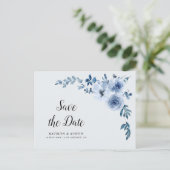 Blauw Bloemen Bewaar de datum Briefkaart (Staand voorkant)