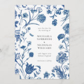 Blauw Bloemen Bewaar de datum Bruiloft Uitnodiging (Voorkant / Achterkant)