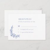 Blauw Bloemen & Bladeren Bruiloft RSVP Kaart (Voorkant / Achterkant)
