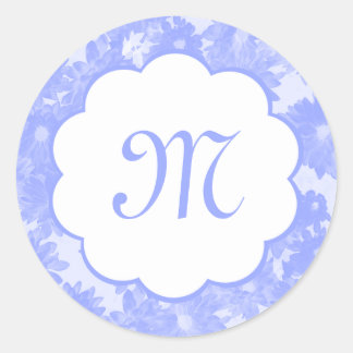 Blauw Bloemen Boeket Monogram Initiaal Stickers