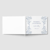 Blauw Bloemen Boho Side Border Bruiloft Gastenboek (Volledig)