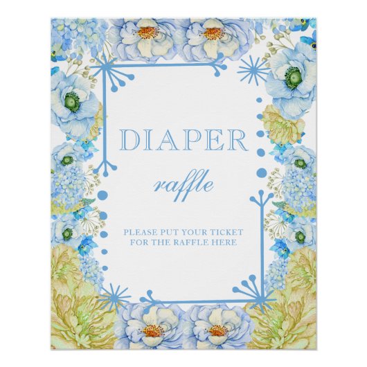 Blauw Bloemen & Bow Baby shower Luier Raffle Perfect Poster (Voorkant)