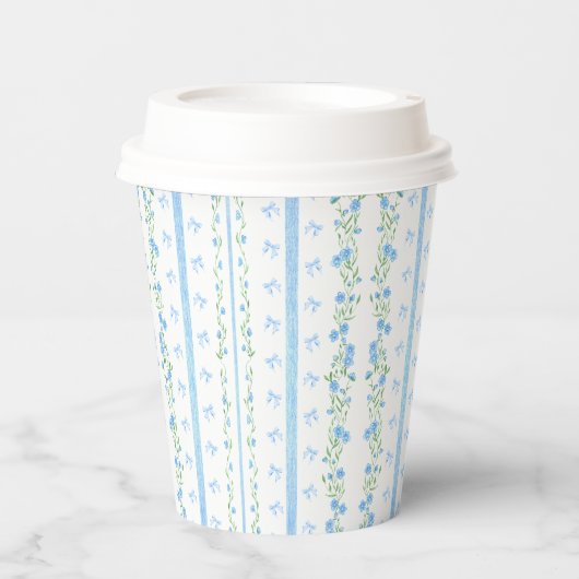 Blauw Bloemen & Bow  Papier Cups Papieren Bekers (Voorkant)