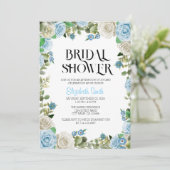 Blauw Bloemen Bruids Douche Uitnodiging Sjabloon (Staand voorkant)