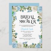 Blauw Bloemen Bruids Douche Uitnodiging Sjabloon (Voorkant / Achterkant)