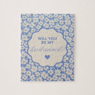Blauw Bloemen Bruidsmeisje voorstel puzzel Legpuzzel
