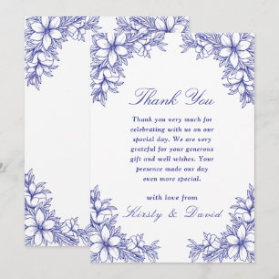 Blauw Bloemen Bruiloft Bedankkaart