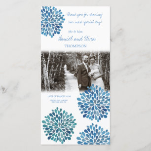 Blauw Bloemen Bruiloft Dank u kaart