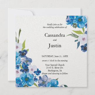 Blauw Bloemen Bruiloft Kaart