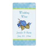 Blauw Bloemen Bruiloft Wijn Label (Voorkant)