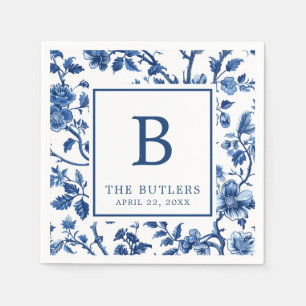Blauw Bloemen Chinoiserie Bruiloft Cocktail servet