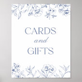 Blauw Bloemen Chinoiserie Kaarten en geschenken te Poster (Voorkant)