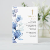 Blauw Bloemen Christelijke Viering van het Leven B Bedankkaart (Staand voorkant)