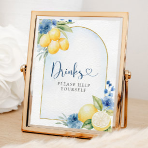 Blauw Bloemen Citroen Main Squeeze Baby shower Dri Poster