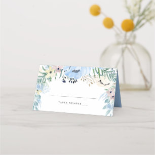 Blauw Bloemen DIY Bruiloft Plaats Kaart