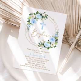 Blauw Bloemen Doop Goud Lijst Kaart