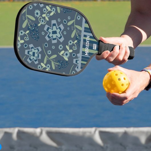 Blauw Bloemen Elegante Professionele Douanenaam Pickleball Paddle